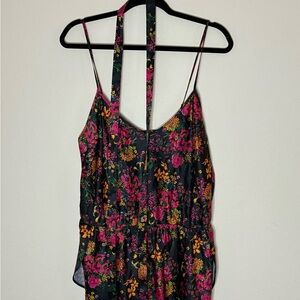 Adore Me Floral Pajama Romper - Black and Pink